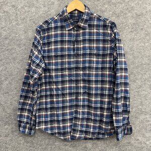 J.Crew Men's Flannel Shirt, 100% Cotton, Collared, Pockets, Blue Plaid, Size M